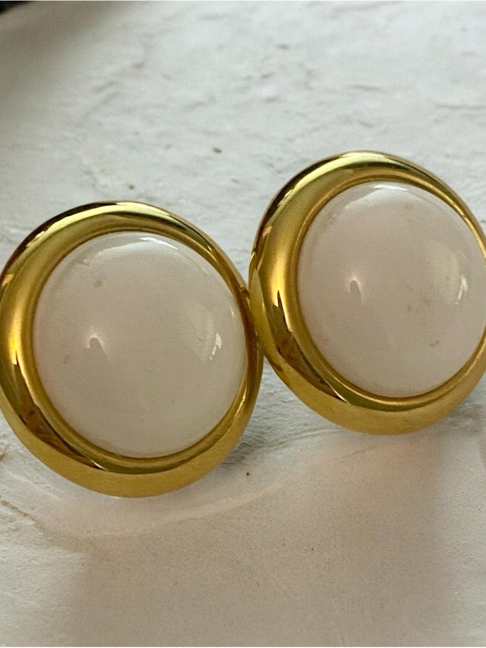 Classic Monet Gold-Tone Earrings with White Center Clip On Earrings Vintage
